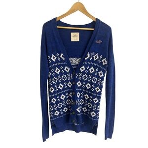 Vintage Hollister Nordic Fair Isle Button Front Cardigan Sweater Sz S Logo Y2K